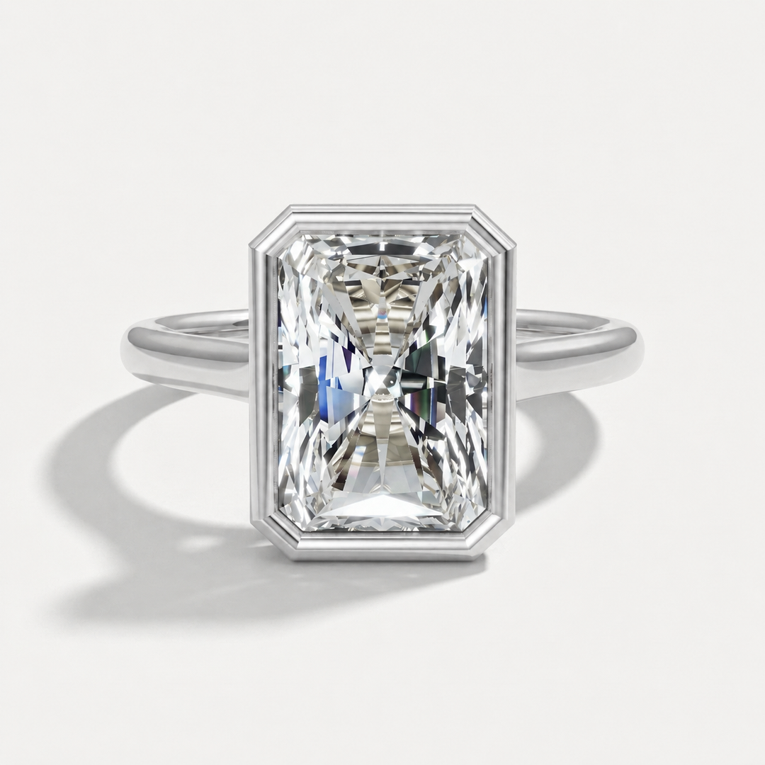 Bezel set radiant diamond solitaire ring, alternate view