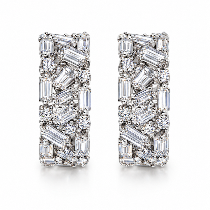 Round & Baguette Diamond Hoop Earrings