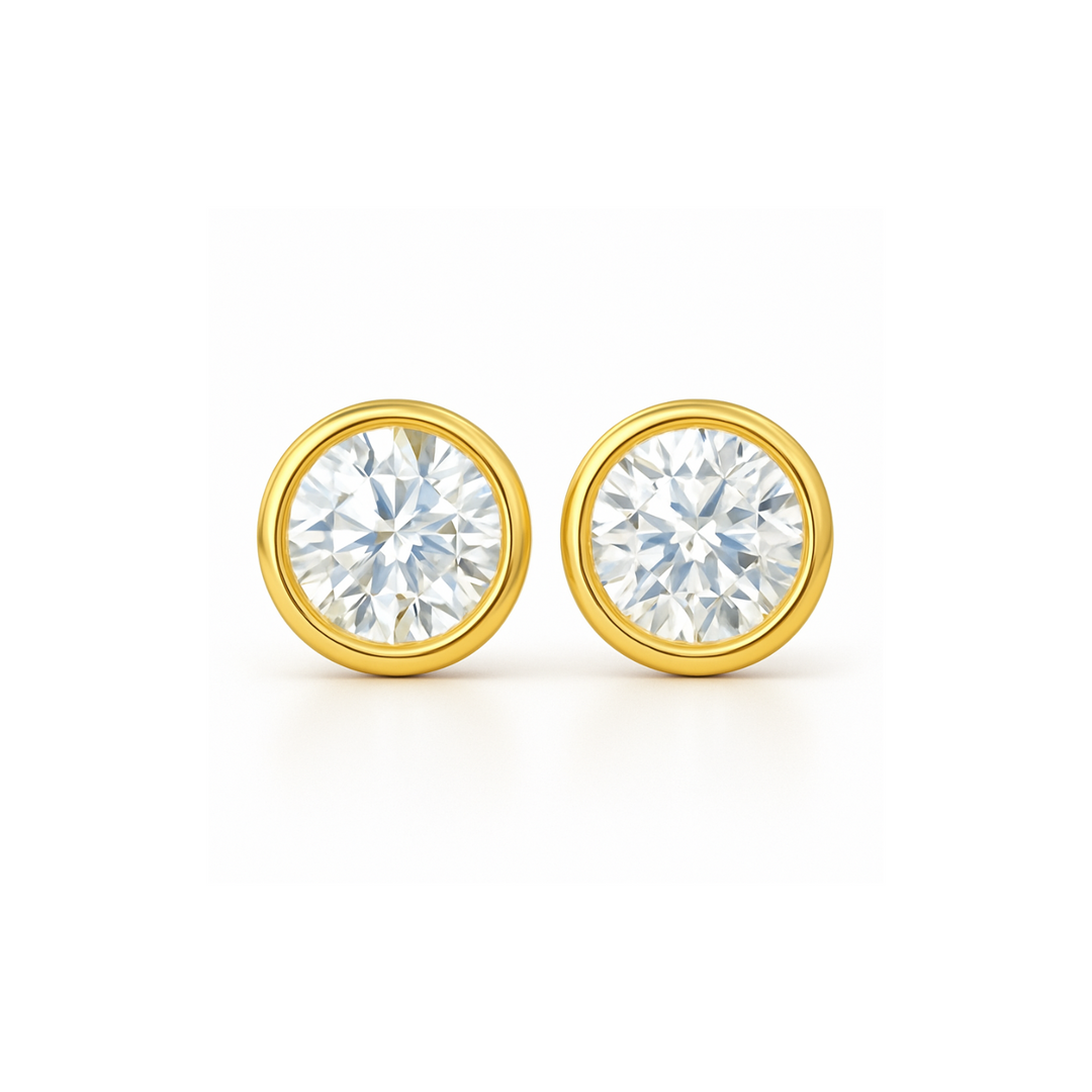 Round-Bezel-Set-Yellow-Gold-Stud-Earrings