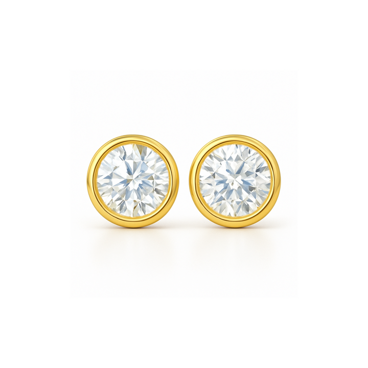 Round-Bezel-Set-Yellow-Gold-Stud-Earrings
