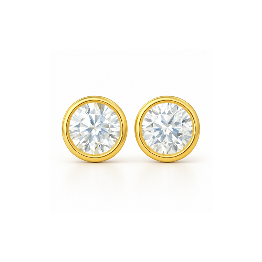Round-Bezel-Set-Yellow-Gold-Stud-Earrings