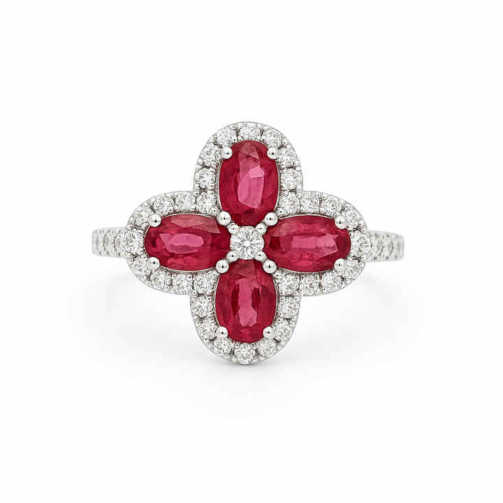 Diamond & Ruby Floral Ring