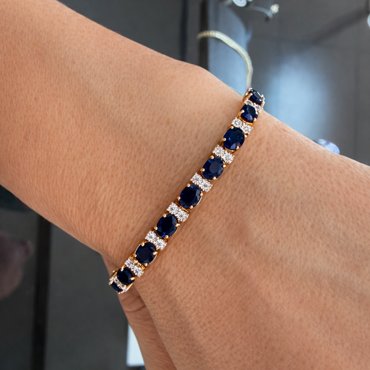 Sapphire Oval & Round Diamond Yellow Gold Bracelet