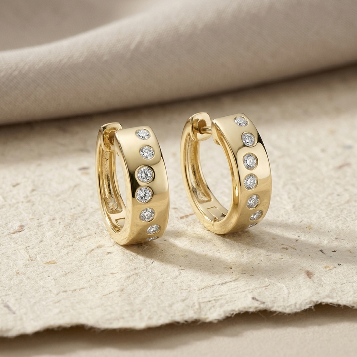 Bezel Diamond Hoop Earrings