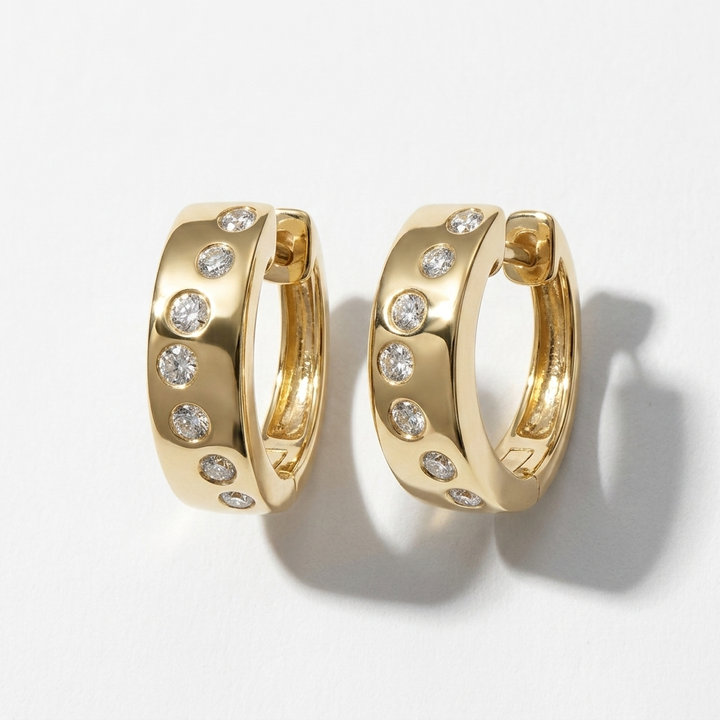 Bezel Diamond Hoop Earrings
