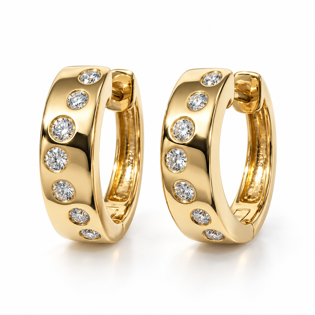Bezel Diamond Hoop Earrings