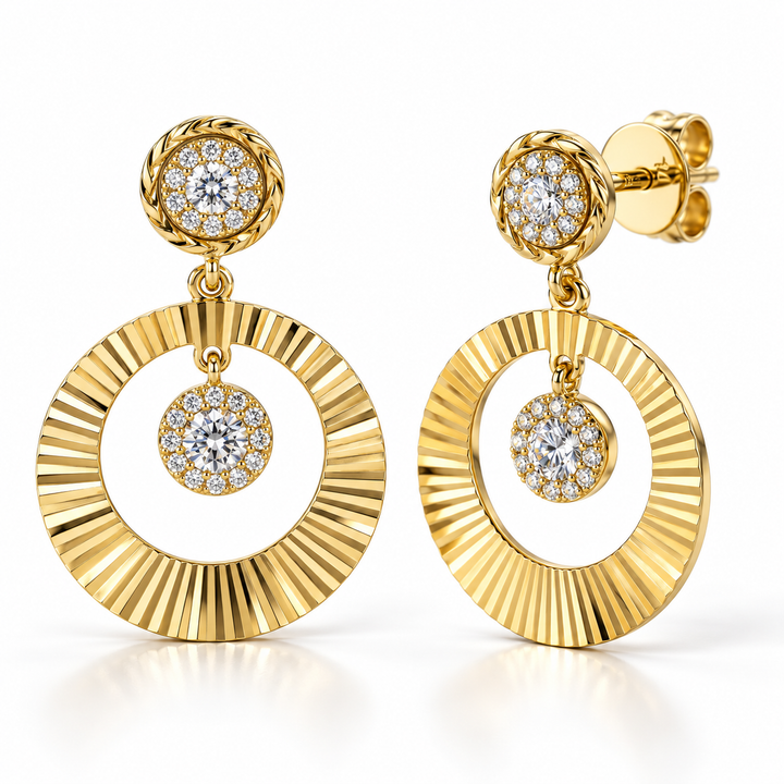 Diamond Dangle Pave Fluted Earrings