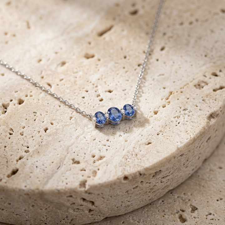 Oval Blue Sapphire & Diamond Necklace