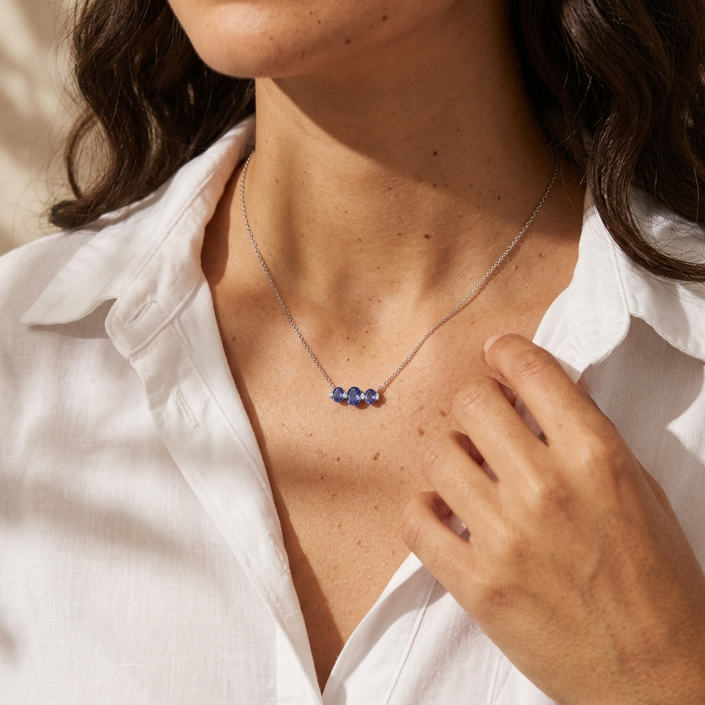 Oval Blue Sapphire & Diamond Necklace