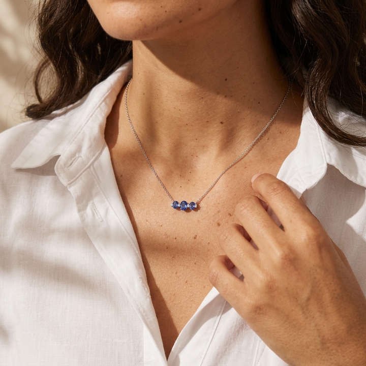Oval Blue Sapphire & Diamond Necklace