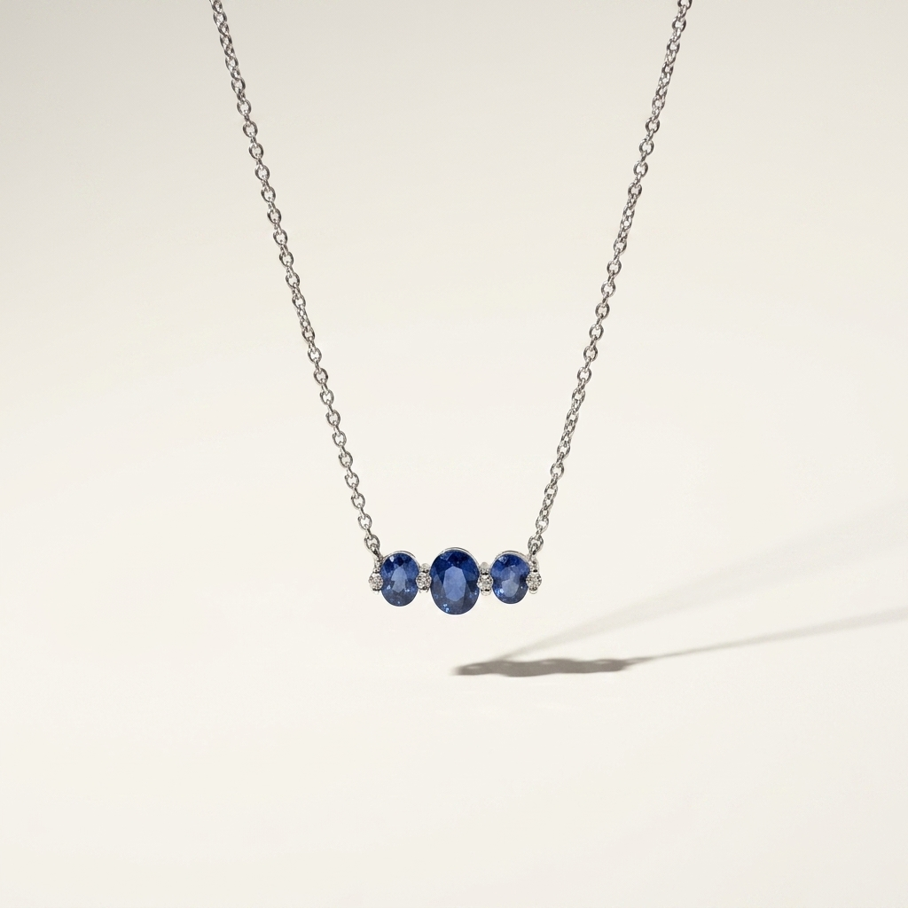Oval Blue Sapphire & Diamond Necklace