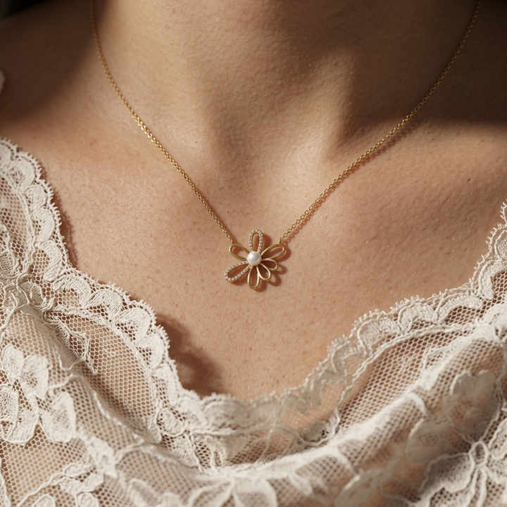 Diamond & Pearl Floral Necklace