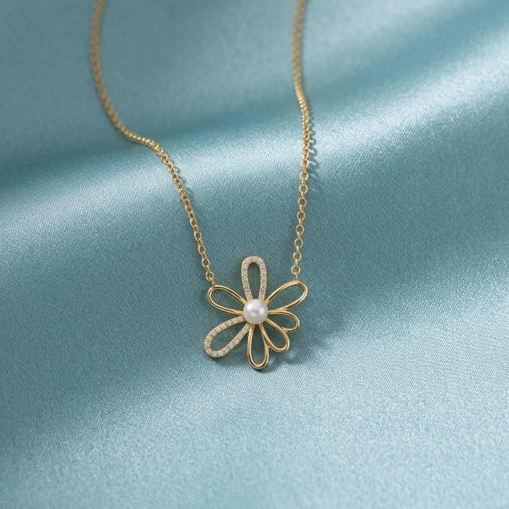 Diamond & Pearl Floral Necklace