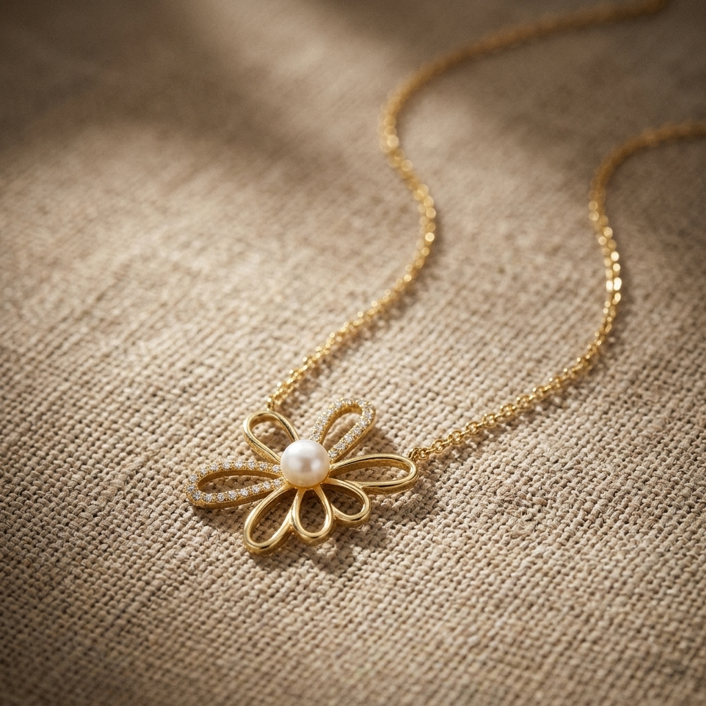 Diamond & Pearl Floral Necklace