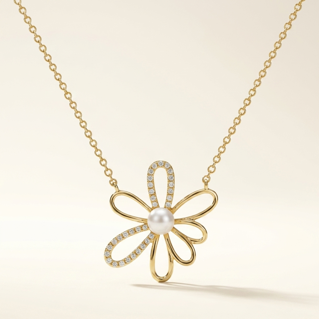 Diamond & Pearl Floral Necklace