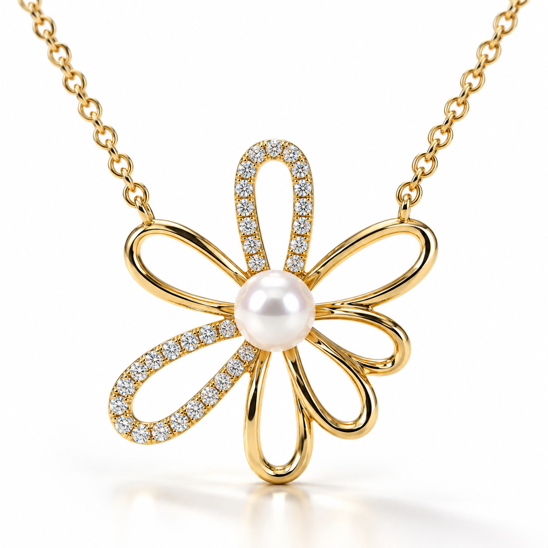 Diamond & Pearl Floral Necklace