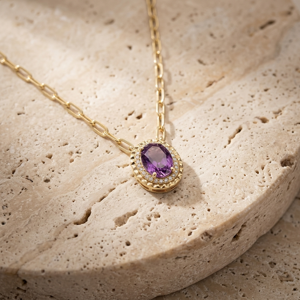 Oval Amethyst & Diamond Necklace