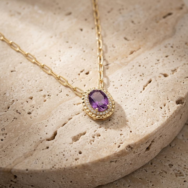 Oval Amethyst & Diamond Necklace