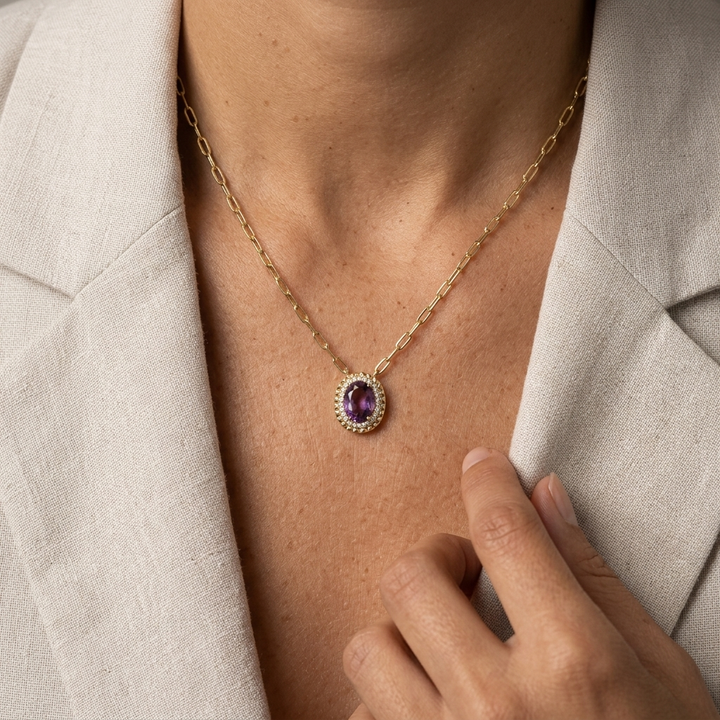 Oval Amethyst & Diamond Necklace