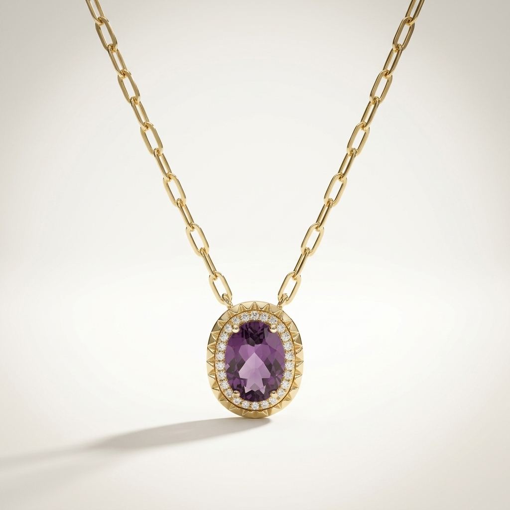 Oval Amethyst & Diamond Necklace