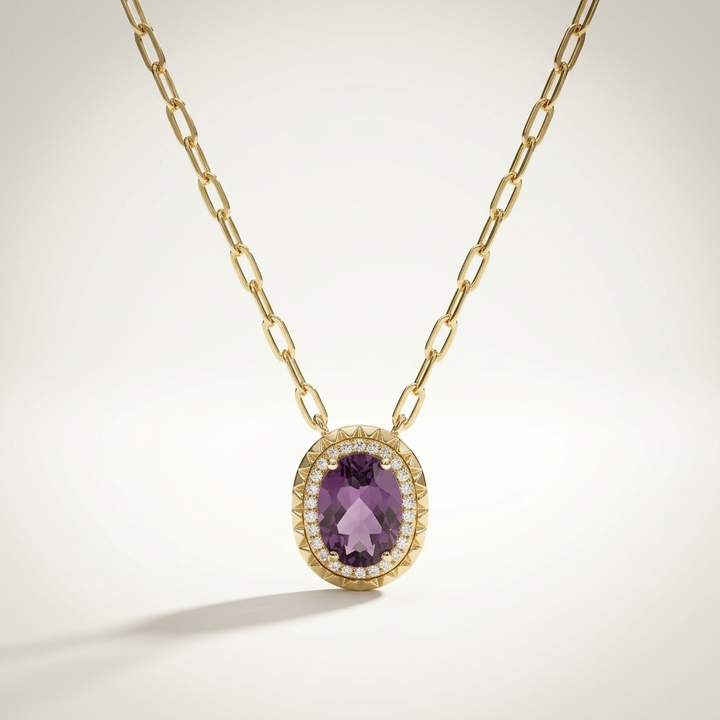 Oval Amethyst & Diamond Necklace