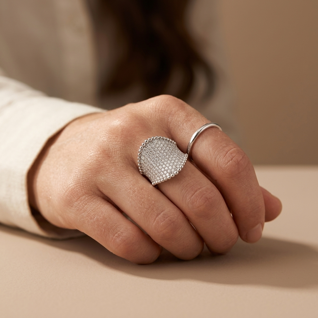 Wide Diamond Pave Ring