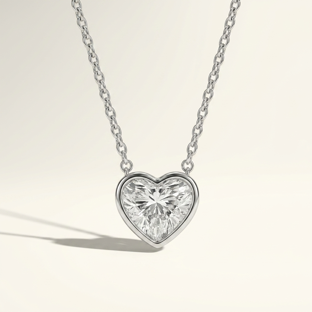 Beautiful heart-shaped lab grown diamond bezel-set necklace, adding radiant sparkle to any occasion