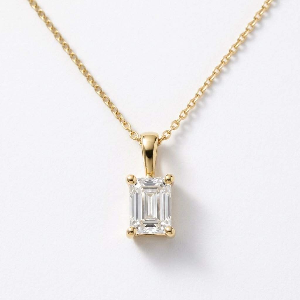 Emerald Diamond Solitaire Necklace