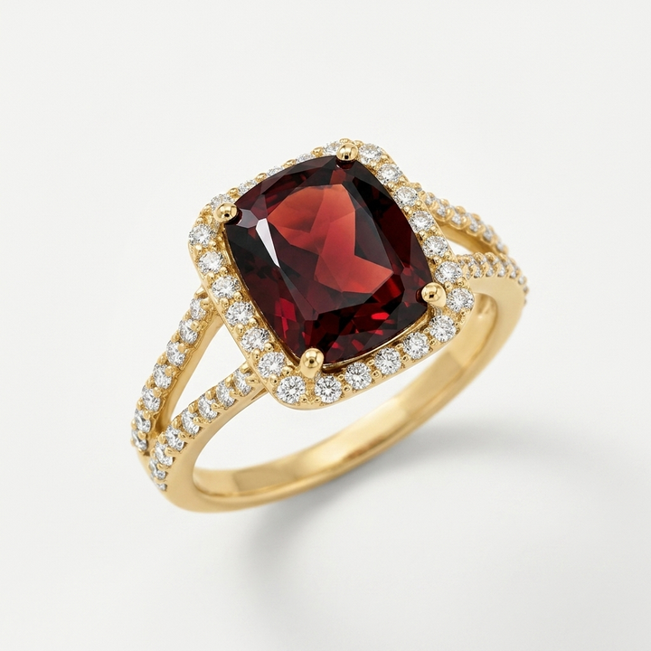 Garnet Gemstone & Diamond Halo Ring