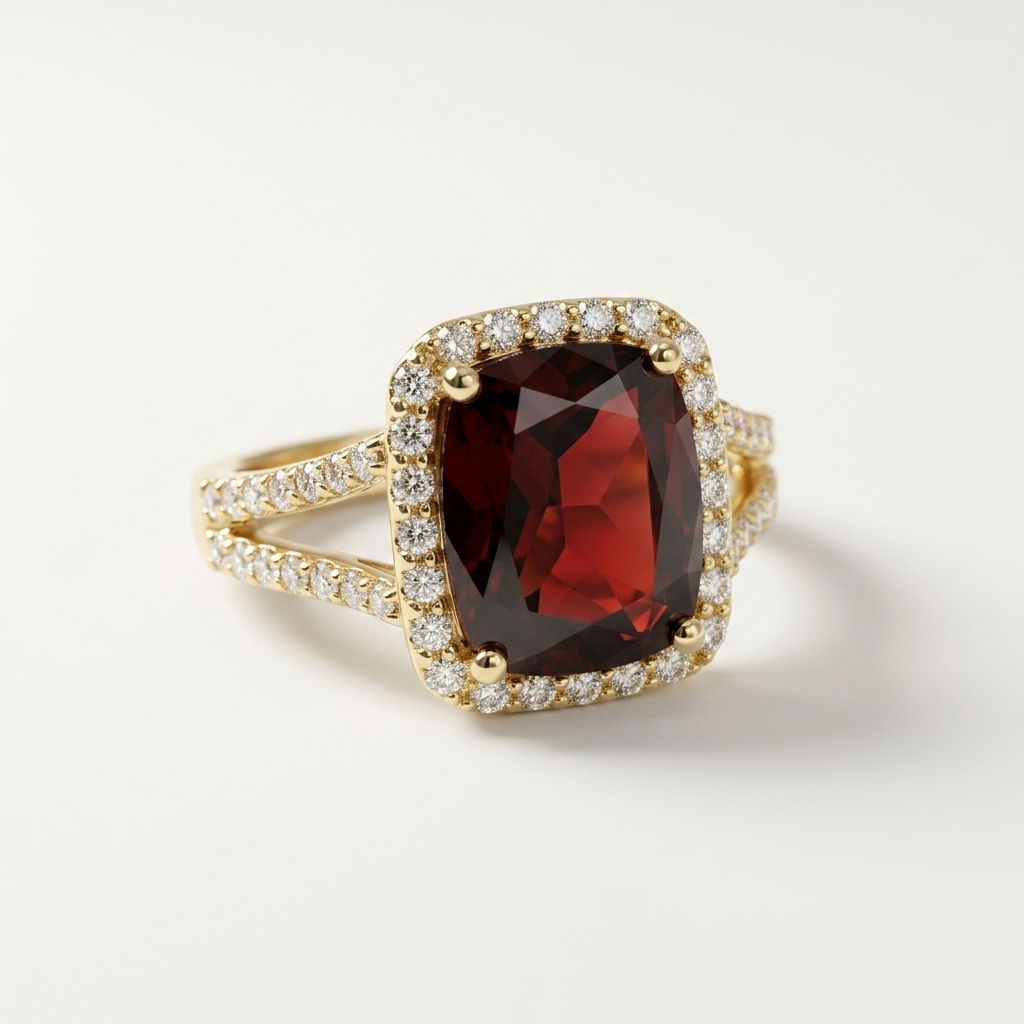 Garnet Gemstone & Diamond Halo Ring