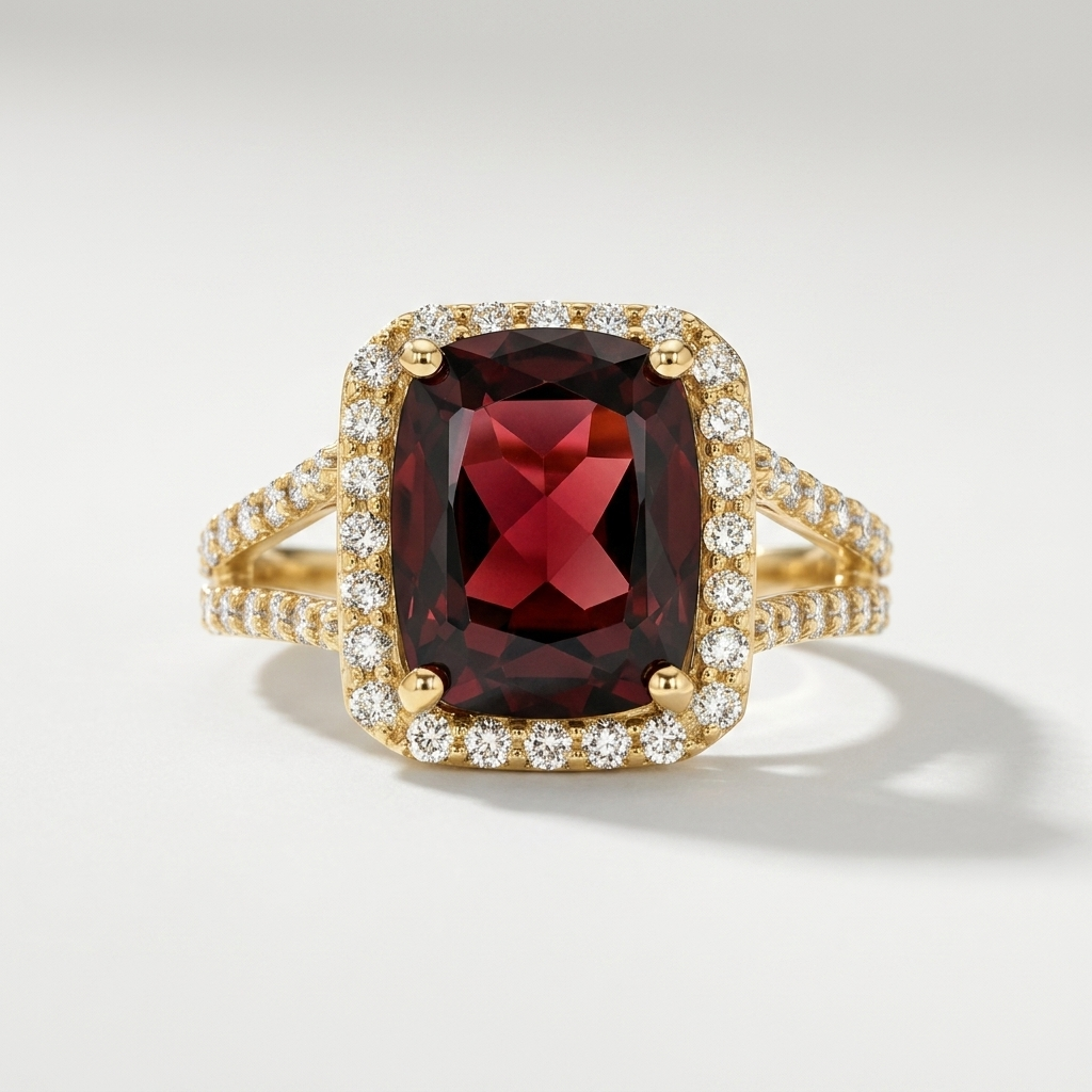 Garnet Gemstone & Diamond Halo Ring