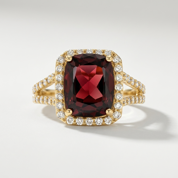 Garnet Gemstone & Diamond Halo Ring