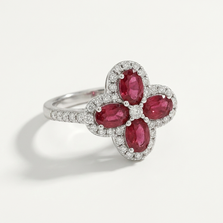 Diamond & Ruby Floral Ring