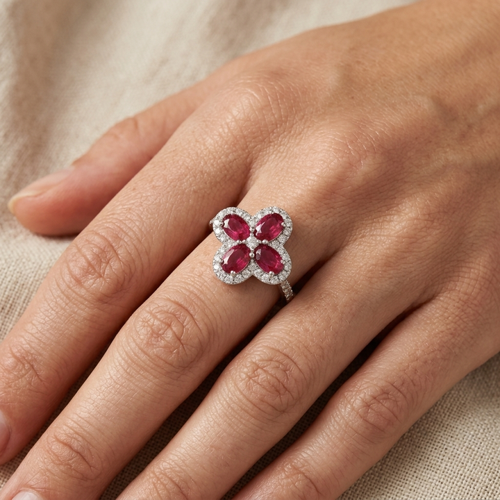 Diamond & Ruby Floral Ring