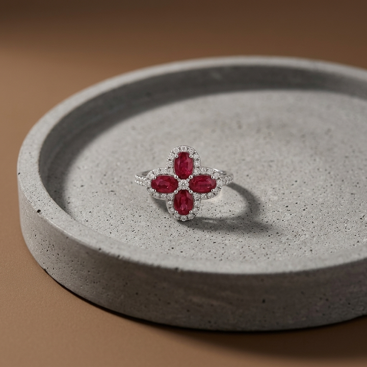 Diamond & Ruby Floral Ring