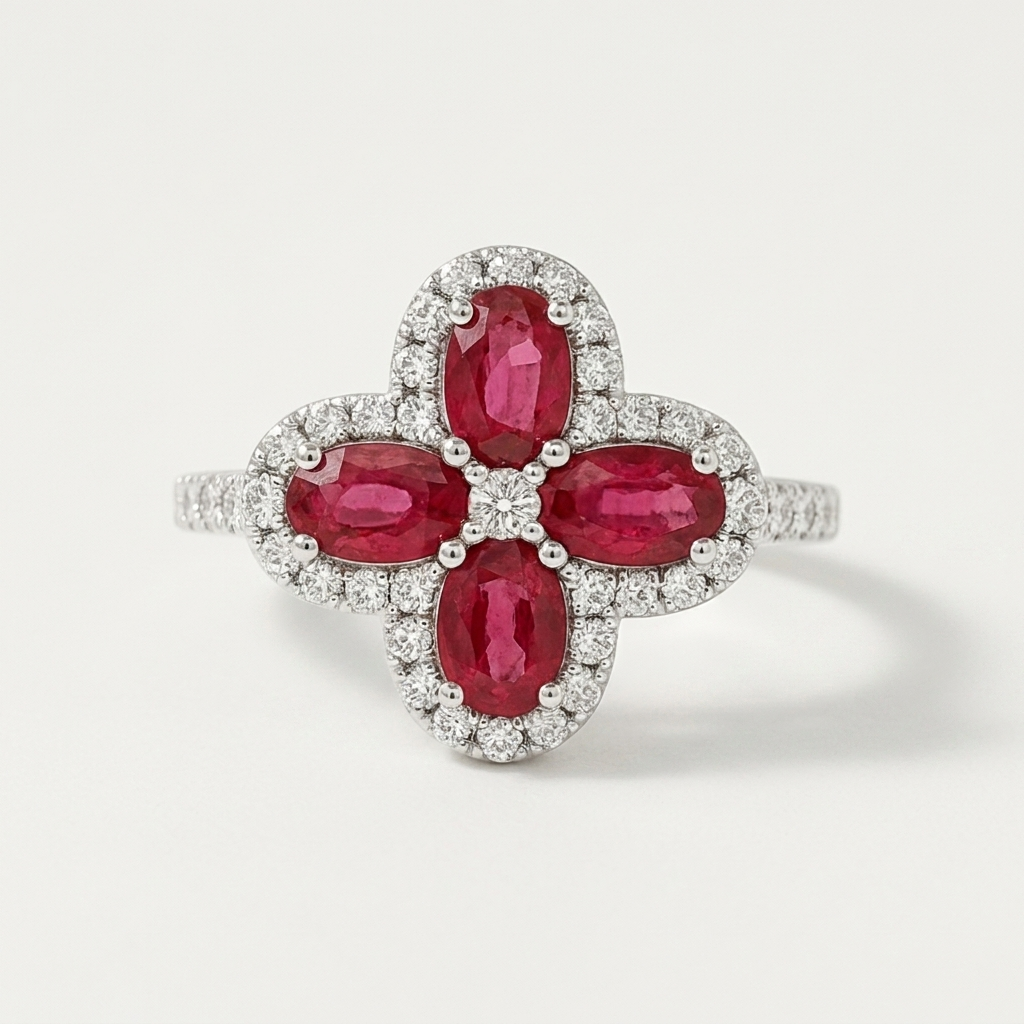 Diamond & Ruby Floral Ring