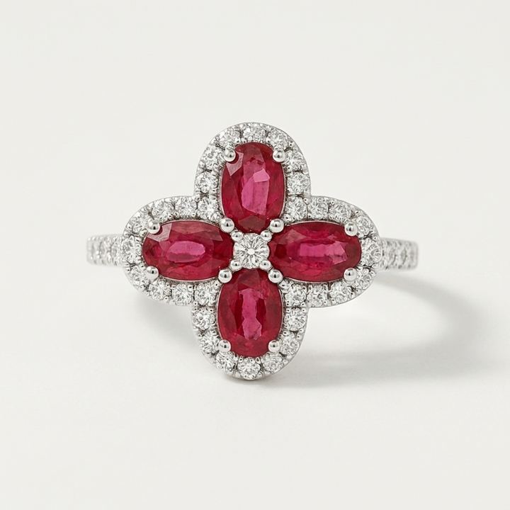 Diamond & Ruby Floral Ring