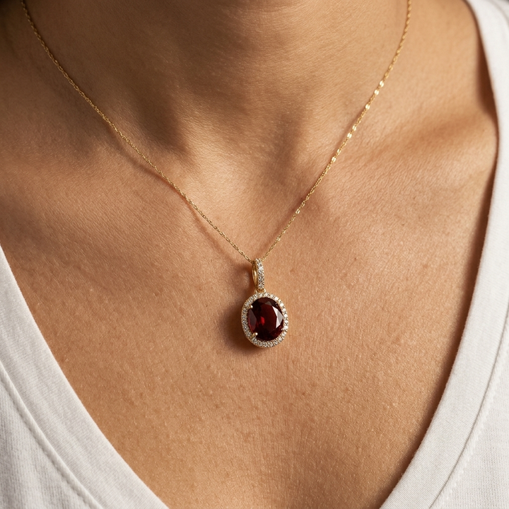 Garnet & Diamond Halo Necklace