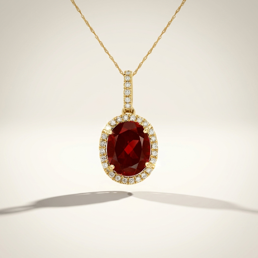 Garnet & Diamond Halo Necklace