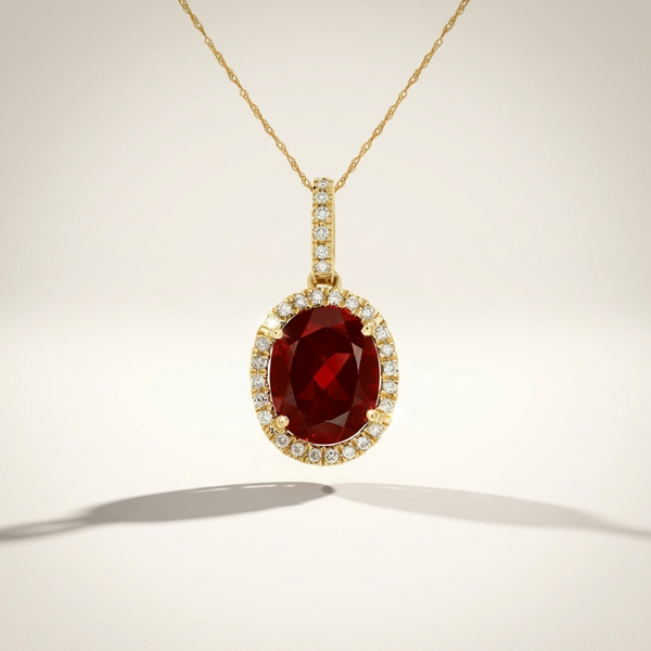 Garnet & Diamond Halo Necklace