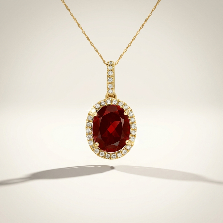 Garnet & Diamond Halo Necklace