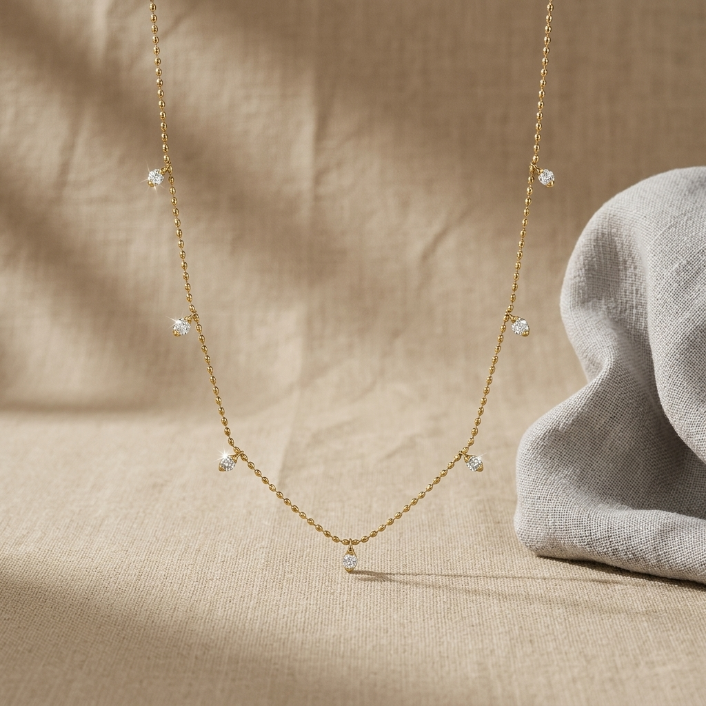 0.50ctw Diamond Gold Station Necklace
