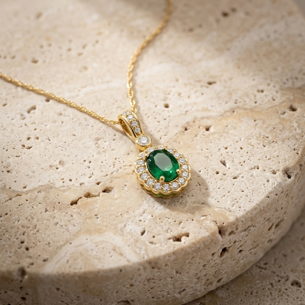 Oval Emerald & Diamond Necklace