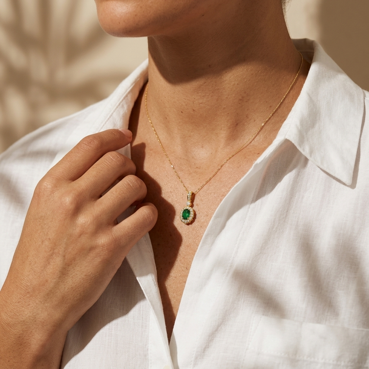 Oval Emerald & Diamond Necklace