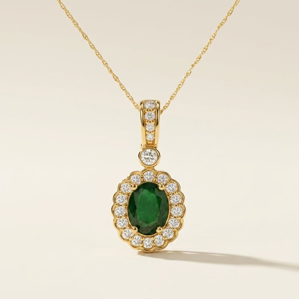 Oval Emerald & Diamond Necklace