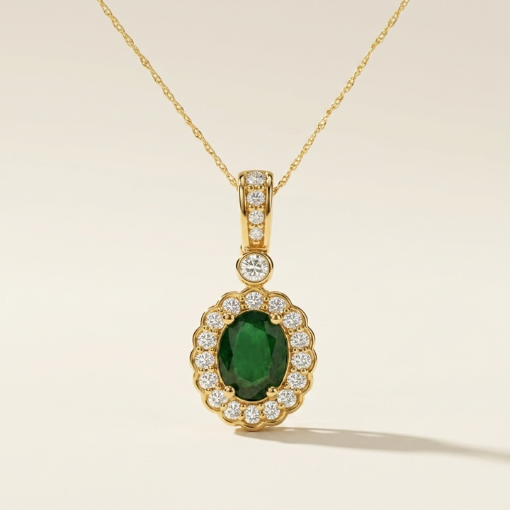 Oval Emerald & Diamond Necklace
