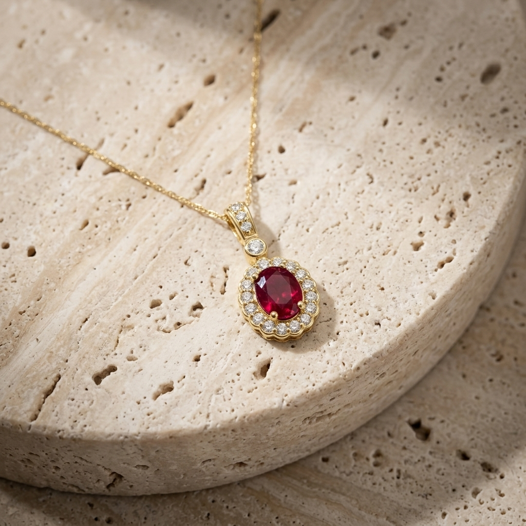 Oval Ruby & Diamond Necklace