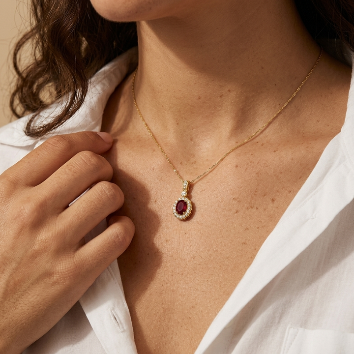 Oval Ruby & Diamond Necklace