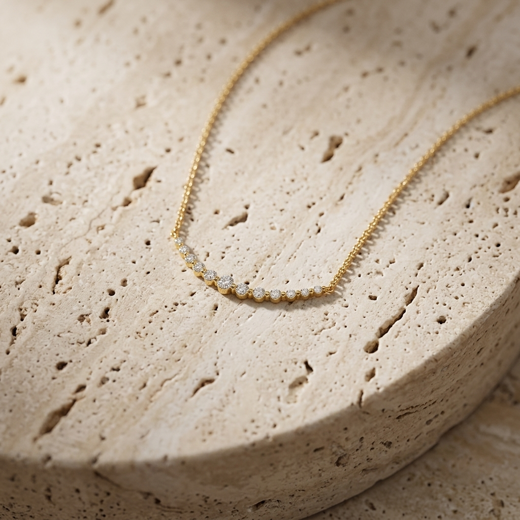 Diamond Curved Yellow Gold Necklace