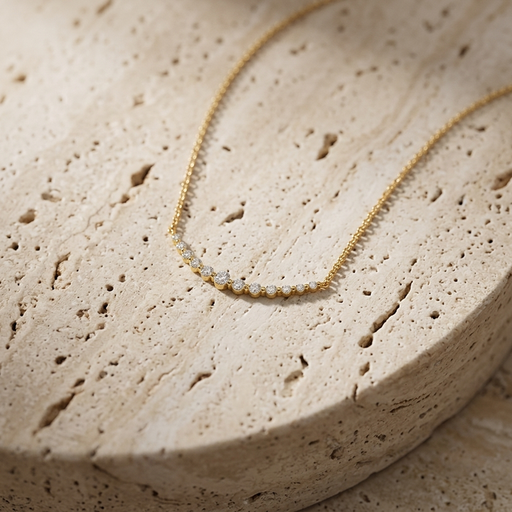 Diamond Curved Yellow Gold Necklace